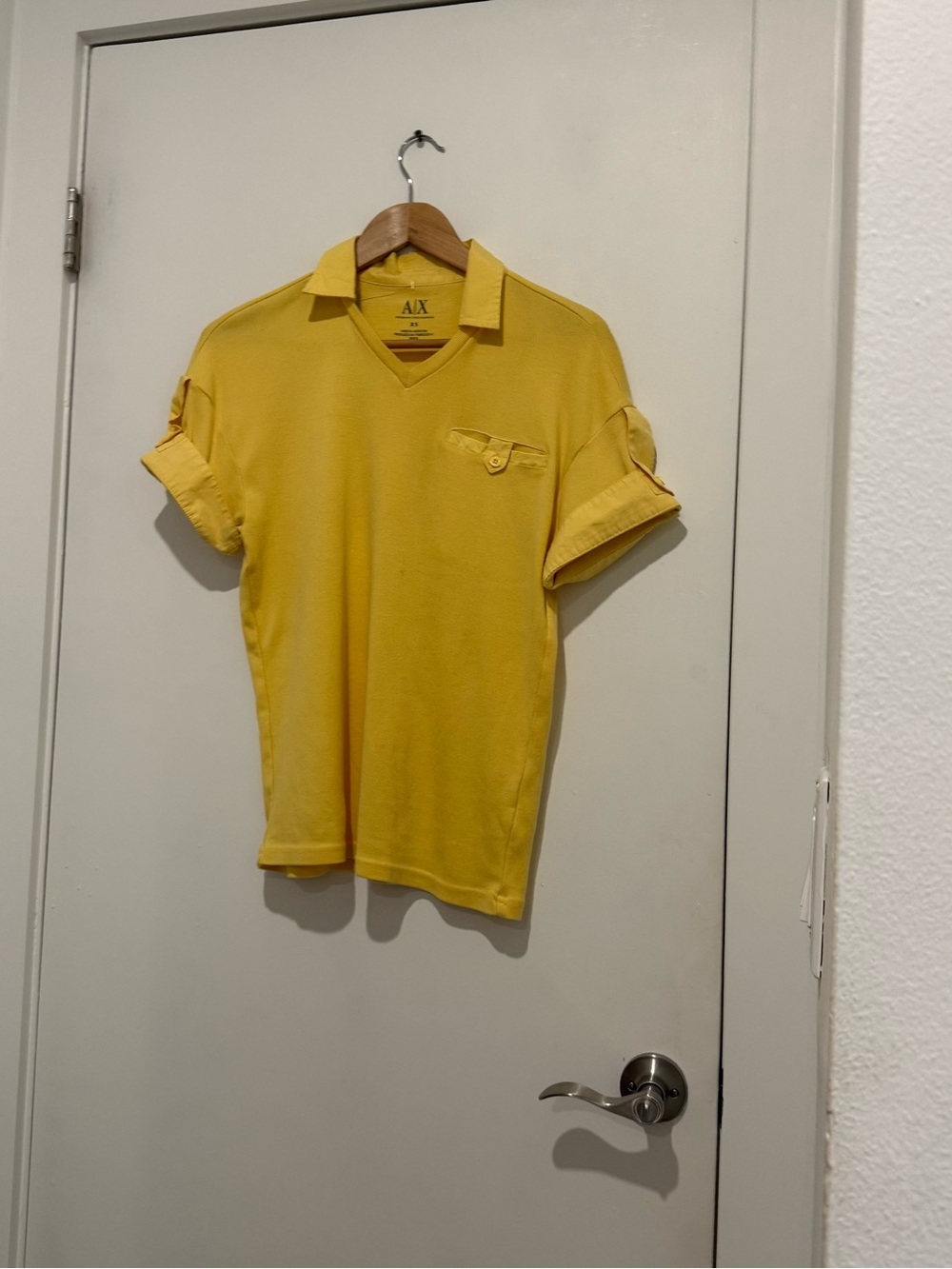 A/X Armani Exchange Men's Yellow V-Neck Polo with Pocket
